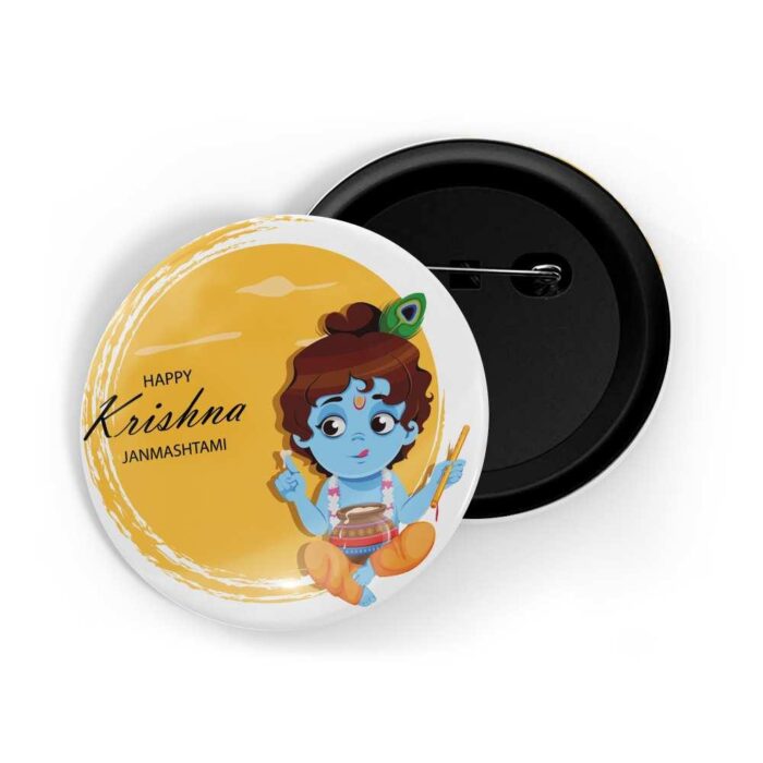 dhcrafts Pin Badges Yellow Janamashtmi D3 Glossy Finish Design Pack of 1
