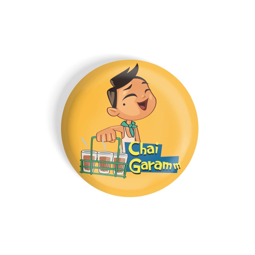 dhcrafts Magnetic Badges Yellow Chai Garam Glossy Finish Design Pack of 1 -  dhcrafts